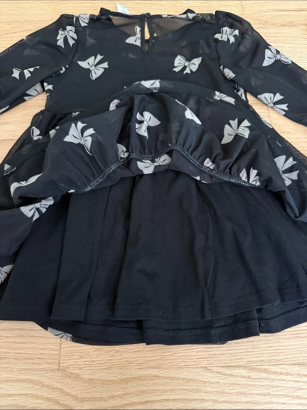 GAP Black Dress with Gray Bow Print - Tiered Skirt